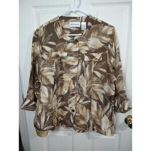 Alfred Dunner Woman 16 Blazer Brown Leaf Semi Sheer Slit Fold 3/4 Sleeve Cuff...